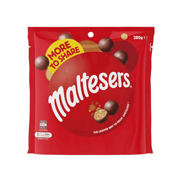 Maltesers Milk Chocolate Share Bag 280g of Light and Crispy Delight