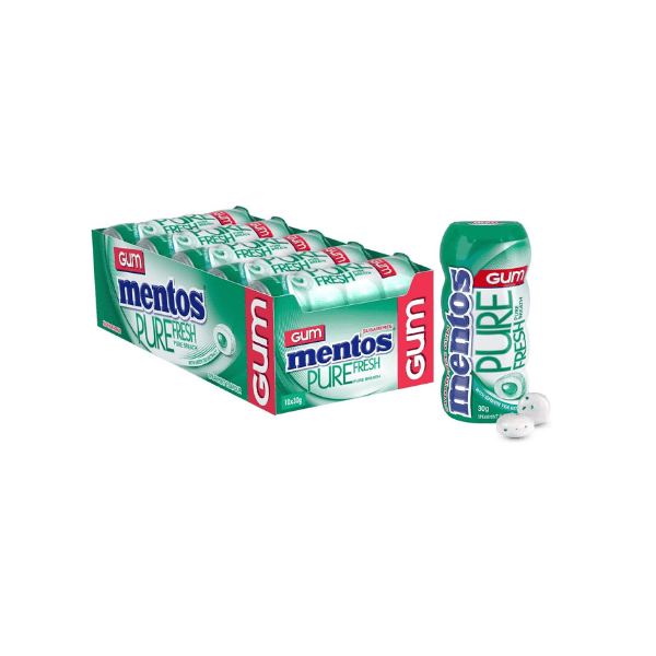 Mentos Pure Fresh Sugar Free Chewing Gum Spearmint 10 Pocket Bottles 10 x 30g