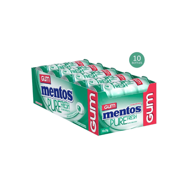 Mentos Pure Fresh Sugar Free Chewing Gum Spearmint 10 Pocket Bottles 10 x 30g