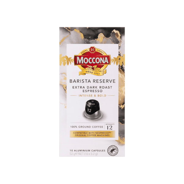 Moccona Extra Dark Roast Espresso 100 Aluminium Capsules for a Bold Nespresso Brew