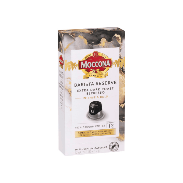 Moccona Extra Dark Roast Espresso 100 Aluminium Capsules for a Bold Nespresso Brew