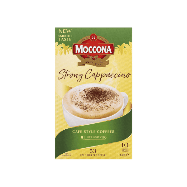 Moccona Strong Cappuccino Sachets 50 Pack for Instant Coffee Enjoyment