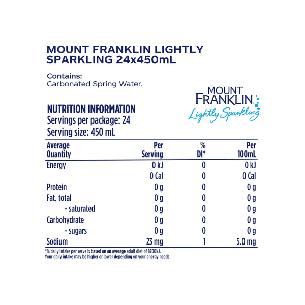 Mount Franklin Lightly Sparkling Water 24 x 450mL