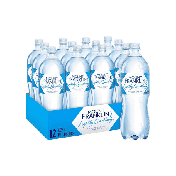 Mount Franklin Lightly Sparkling Water 1.25L x 12 Bottles Multipack Refreshing Sparkling Drink