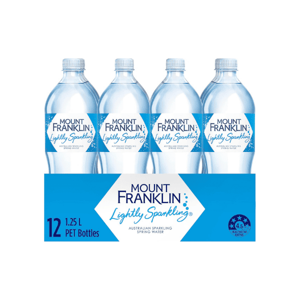 Mount Franklin Lightly Sparkling Water 1.25L x 12 Bottles Multipack Refreshing Sparkling Drink