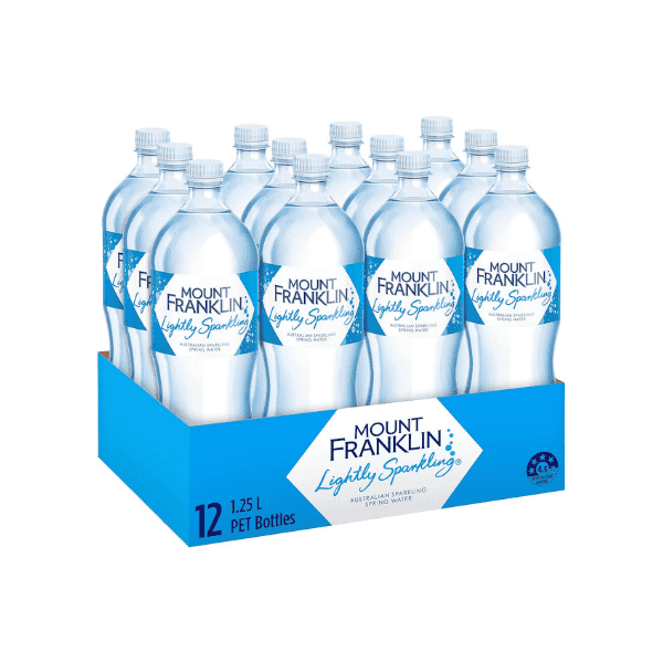 Mount Franklin Lightly Sparkling Water 1.25L x 12 Bottles Multipack Refreshing Sparkling Drink