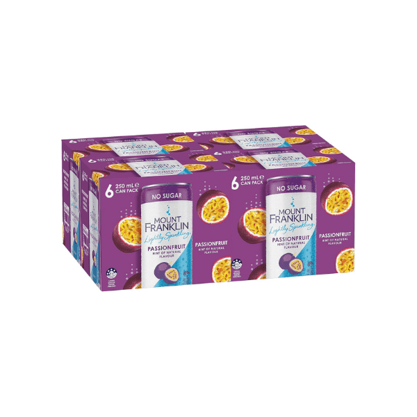 Mount Franklin Lightly Sparkling Water Passionfruit 24 x 250mL Mini Can Multipack