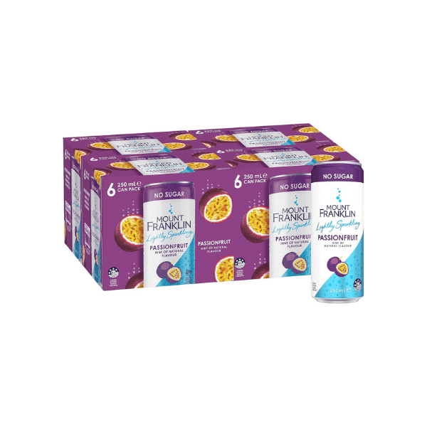 Mount Franklin Lightly Sparkling Water Passionfruit 24 x 250mL Mini Can Multipack