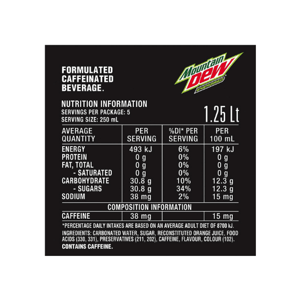 Mountain Dew Energised Soft Drink - 12 x 1.25L Pack for Ultimate Refreshment