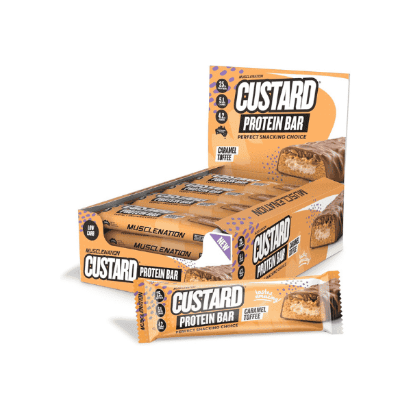 Muscle Nation Caramel Toffee Custard Protein Bars 12 Bars 60g Each of Protein Perfection