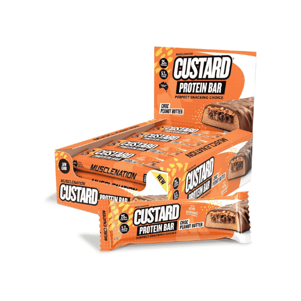 Muscle Nation Protein Bars 12 x 60g Choc Peanut Butter Custard Flavor Ideal for Fitness