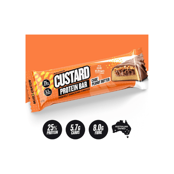 Muscle Nation Protein Bars 12 x 60g Choc Peanut Butter Custard Flavor Ideal for Fitness