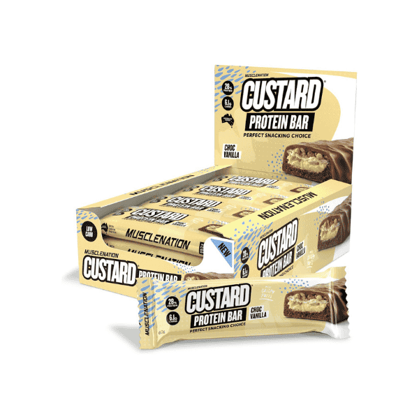 Muscle Nation Choc Vanilla Custard Protein Bars 12 Bars 60g Each for Muscle Support