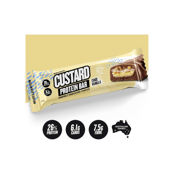 Muscle Nation Choc Vanilla Custard Protein Bars 12 Bars 60g Each for Muscle Support