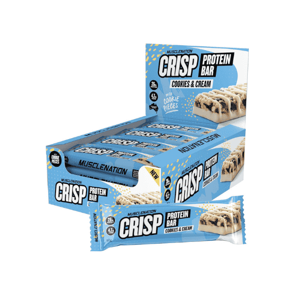 Muscle Nation Cookies & Cream Crisp Protein Bars 12 x 50g Delicious & Protein-Packed