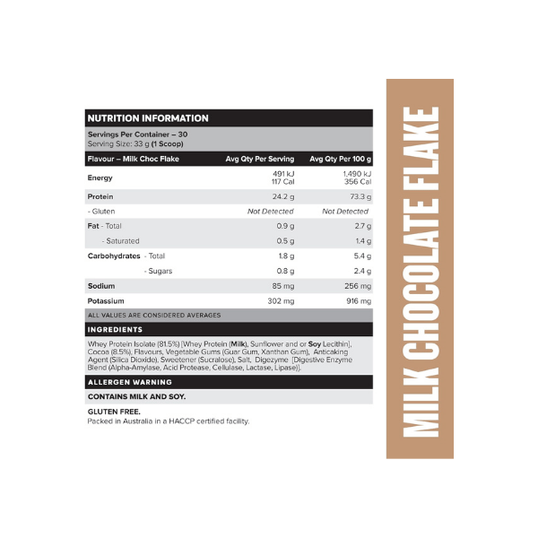 Muscle Nation Whey Protein Isolate Milk Chocolate 990g for 30 Serves of Pure Protein