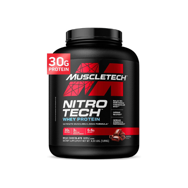 MuscleTech Nitro-Tech Whey Protein Powder Whey Isolate + Creatine & Peptides 1.81kg Triple Chocolate