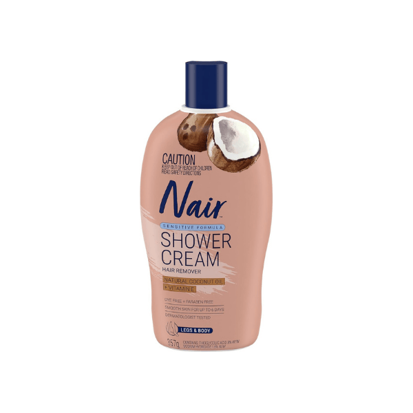 NAIR Hair Remover Shower Cream for Sensitive Skin 357ml with Coconut Oil Works in 4 Minutes