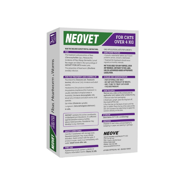 NEOVET FOR CATS OVER 4KG 3 PACK Flea & Worm Treatment