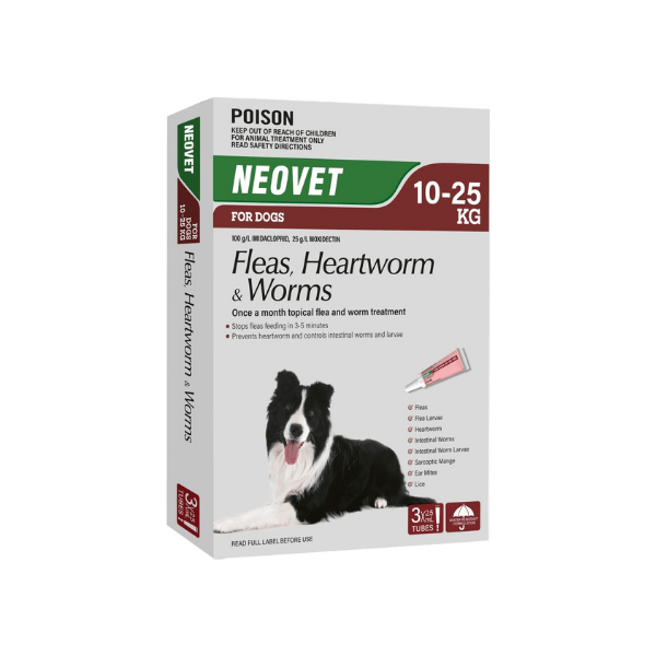 NEOVET FOR DOGS (10 - 25KG) 3 PACK Flea & Worm Treatment