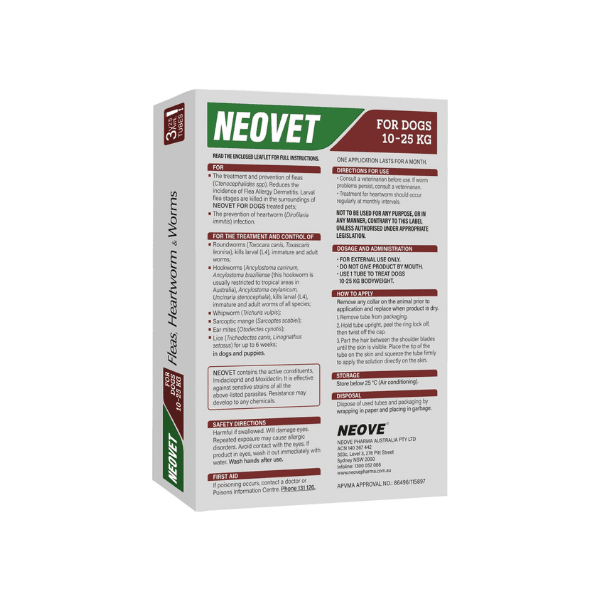 NEOVET FOR DOGS (10 - 25KG) 3 PACK Flea & Worm Treatment