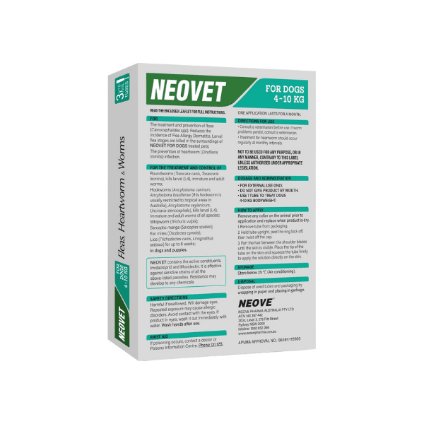 NEOVET FOR DOGS (4 - 10KG) 3 PACK Flea & Worm Treatment