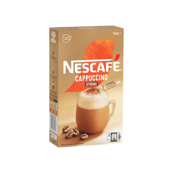 NESCAFÉ Strong Cappuccino Coffee Sachets 40 Pack with Included Chocolate Shaker