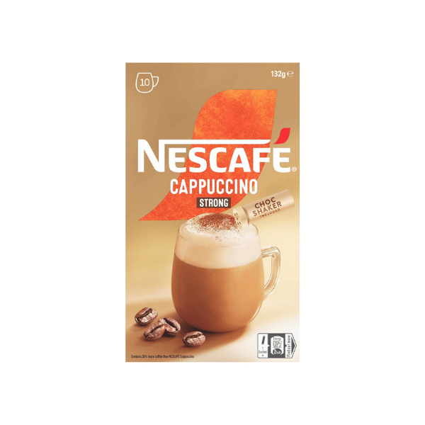 NESCAFÉ Strong Cappuccino Coffee Sachets 40 Pack with Included Chocolate Shaker