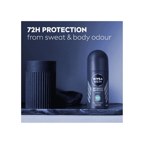 NIVEA MEN Fresh Intense Protection Roll On Deodorant 50ml Long Lasting Freshness & Anti Perspirant Protection