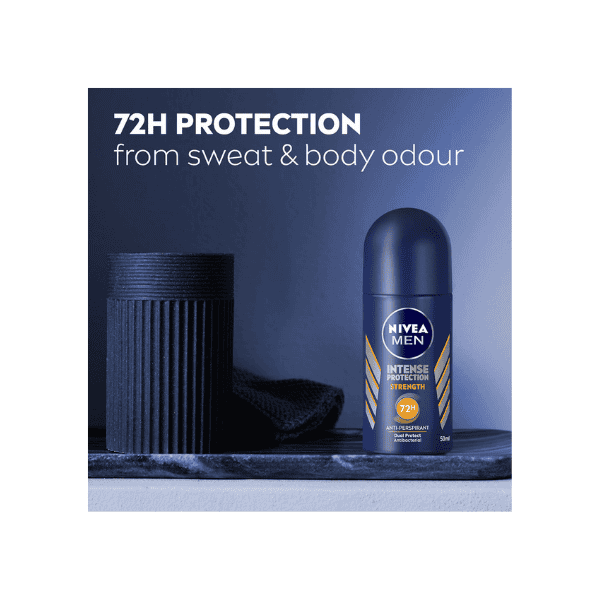 NIVEA MEN Strength 50ml Roll On Deodorant 72 Hour Protection Dual Action Antiperspirant with Fresh Scent