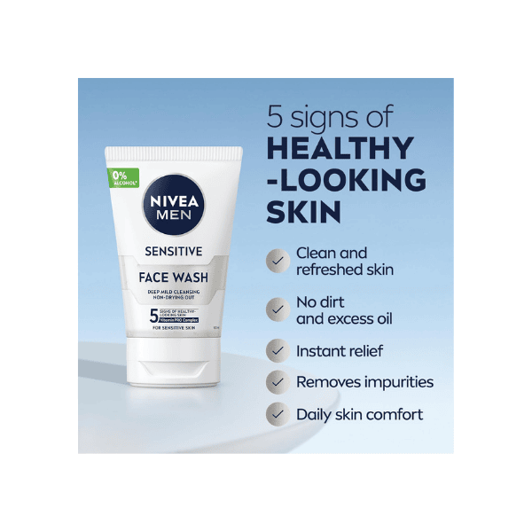 NIVEA MEN Sensitive Face Cleanser 100ml Gentle & Effective Face Wash for Men Soothing Cleansing Solution