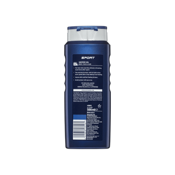 NIVEA MEN Sport 500ml Shower Gel & Body Wash Energizing Clean for Active Men