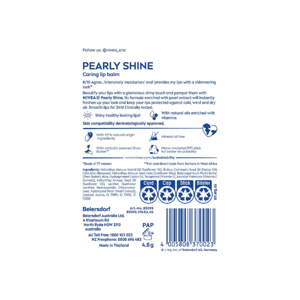 NIVEA Pearly Shine Lip Balm 1 Pack Glossy Lip Care