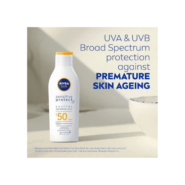 NIVEA SUN Sensitive Protect Sunscreen Lotion 200ml SPF 50 Moisture Lock & Sensitive Skin Protection