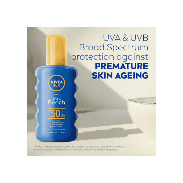 NIVEA SUN Ultra Beach Sunscreen Spray SPF 50+ 200ml High Protection for Beach & Outdoor Activities