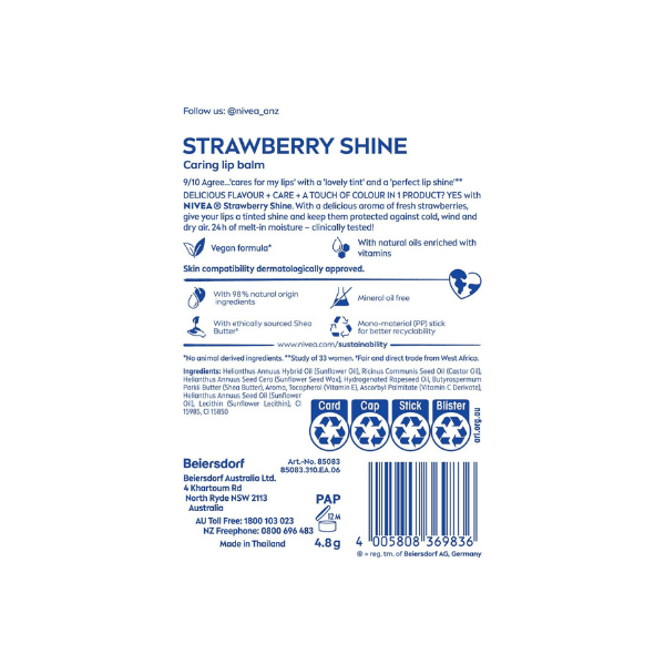 NIVEA Strawberry Shine Lip Balm 1 Pack Tinted Lip Care