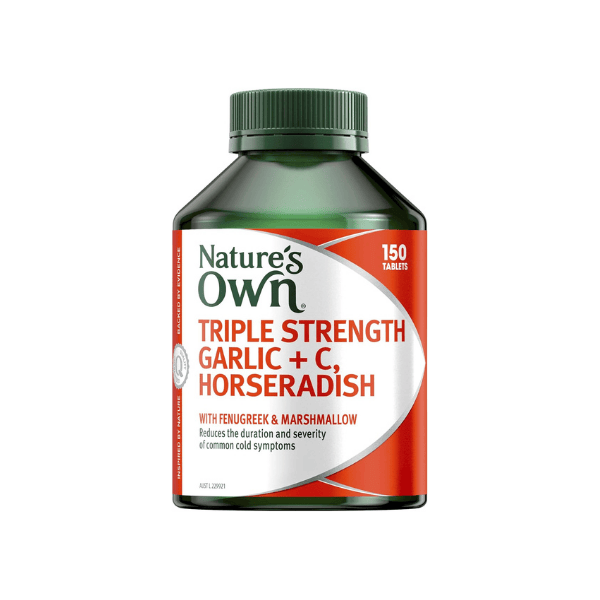 Nature's Own Triple Strength Garlic + Vitamin C Tablets Reduces Cold Duration & Cough Relief