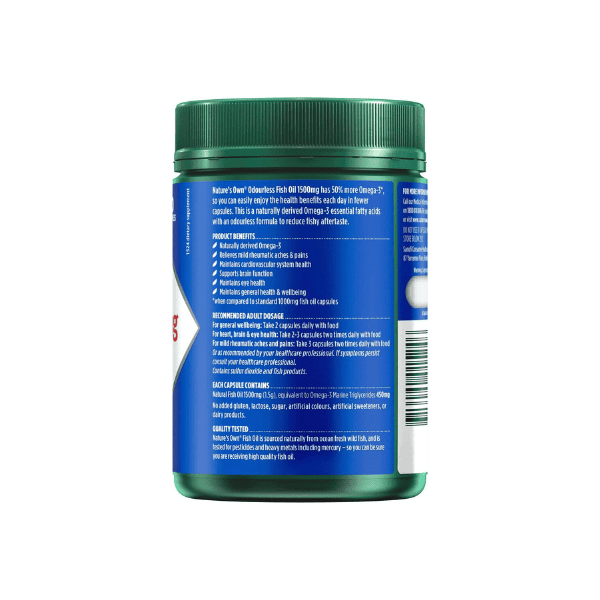 Nature's Own Odourless Fish Oil 1500mg Supports Cardiovascular Health & Brain Function