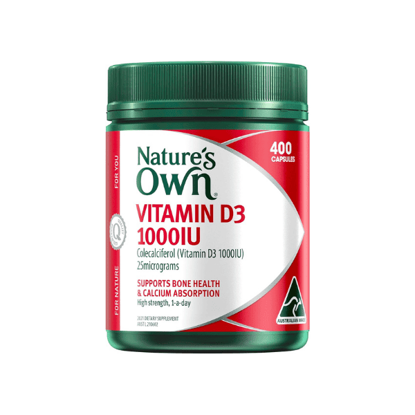 Nature’s Own Vitamin D 1000IU 400 Capsules for Bone Strength & Immune System Support