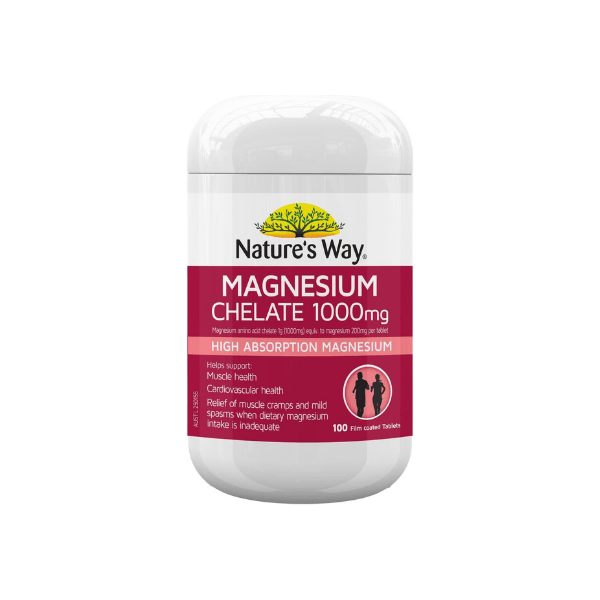 Nature's Way Magnesium Chelate 100 Tablets to Promote Bone Strength & Relaxation