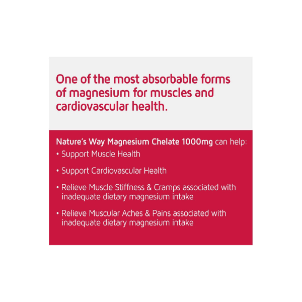 Nature's Way Magnesium Chelate 100 Tablets to Promote Bone Strength & Relaxation