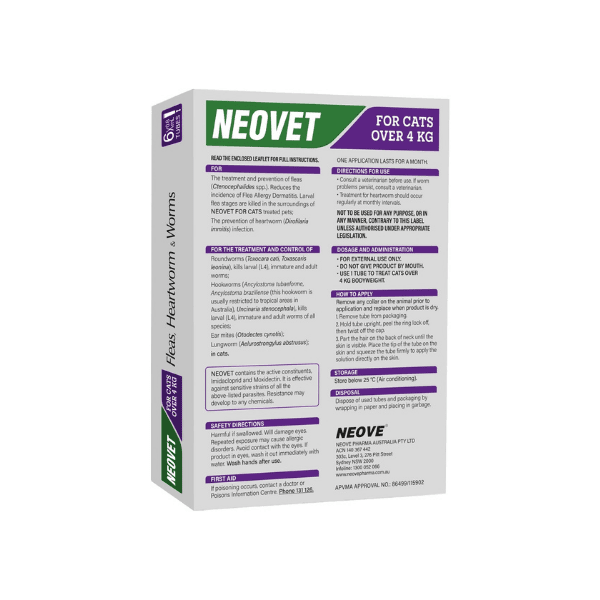 NEOVET FOR CATS OVER 4KG 6 PACK Neovet Cat Flea & Worm Treatment