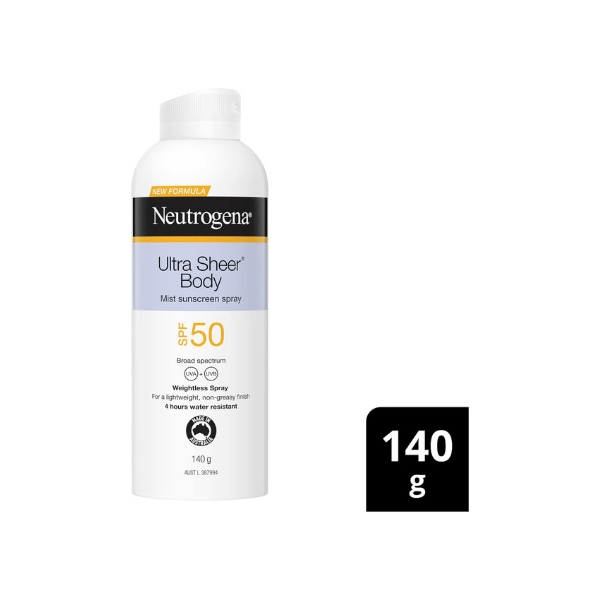 Neutrogena Ultra Sheer SPF 50 Body Mist Sunscreen 140g Water-Resistant Quick Absorbing