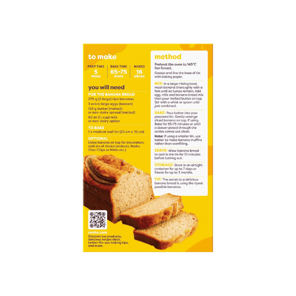 Noshu 95% Sugar Free Banana Bread Mix 450g Gluten-Free Low Carb & Delicious