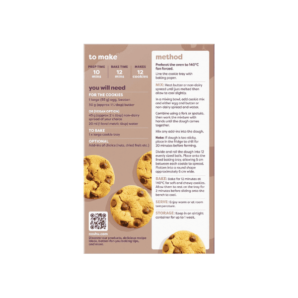 Noshu Sugar Free Choc Chip Cookies Mix 300g Ideal for Diabetics & Low-Sugar Diets