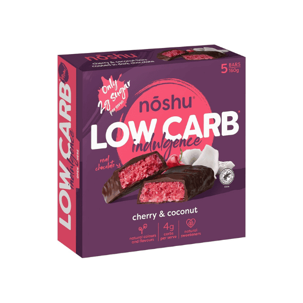 Noshu Low Carb Cherry Coconut Bars 5 Pack 160g Gluten-Free & Delicious Treats