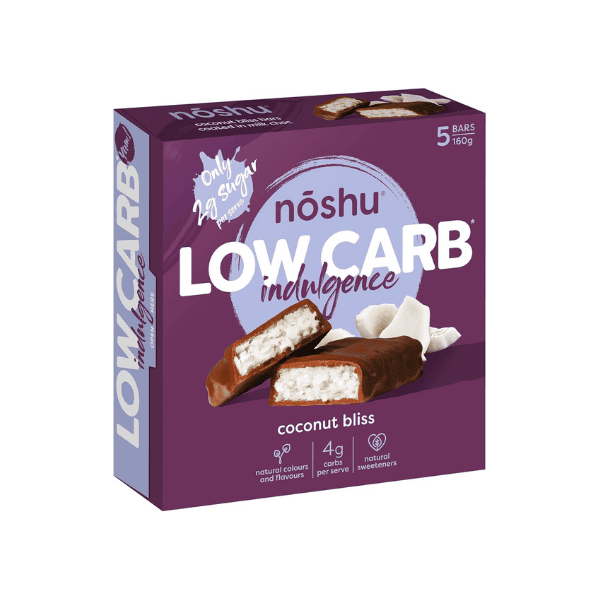 Noshu Low Carb Coconut Bliss Bars 5 Pack 160g Guilt-Free Keto & Sugar-Free