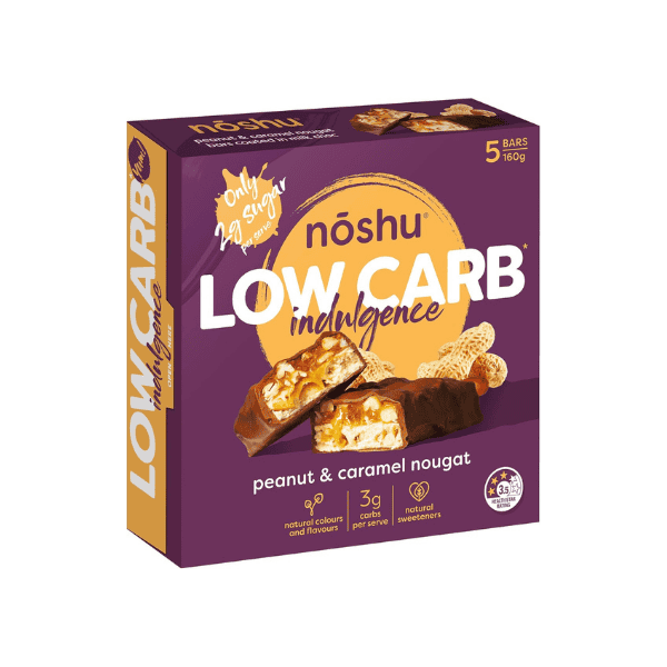 Noshu Low Carb Peanut & Caramel Nougat Bars 5 Pack 160g Sugar-Free Treats