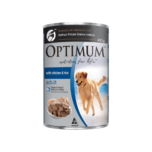 OPTIMUM Wet Dog Food 400g Cans with Chicken & Rice 24-Pack for Adult Dog Wellness