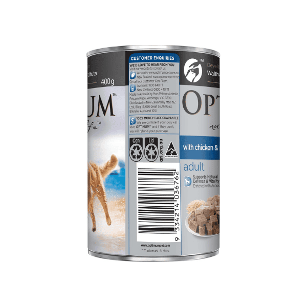 OPTIMUM Wet Dog Food 400g Cans with Chicken & Rice 24-Pack for Adult Dog Wellness